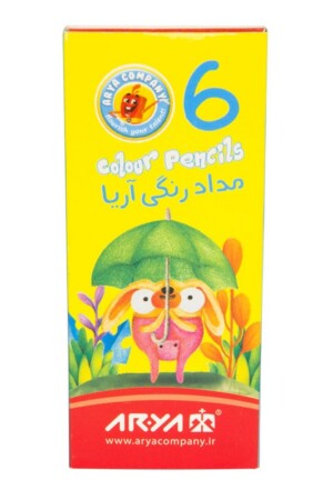مداد رنگی ۶ رنگ کوتاه مقوایی ۳۰۷۱ آریا