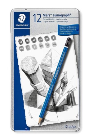 ست مداد طراحی ۱۲ عددی جعبه فلزی استدلر  مارس لوموگراف
