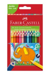 مداد رنگی جامبو ۲۴ رنگ  مثلثی جعبه مقوایی تخت طرح فیل ۱۱۶۵۲۴ faber castell