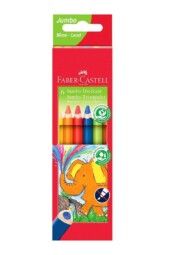 مداد رنگی جامبو ۶ رنگ  مثلثی جعبه مقوایی تخت طرح فیل ۱۱۶۵۰۶ faber castell