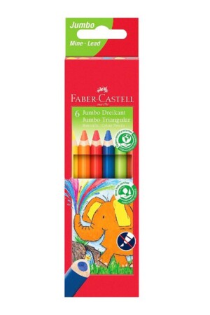 مداد رنگی جامبو ۶ رنگ  مثلثی جعبه مقوایی تخت طرح فیل ۱۱۶۵۰۶ faber castell