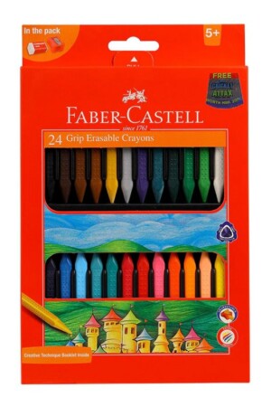 مداد شمعی گریپ ۲۴ رنگ + تراش و پاک کن