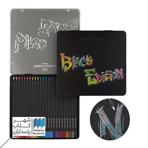مداد رنگی ۲۴ رنگ بدنه مشکی ۳ وجهی جعبه فلزی ۱۱۶۴۲۵ فابر کاستل faber castell
