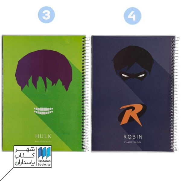 دفتر ۱۰۰ برگ وزیری سیمی طلقی سوپر هیروز پیل