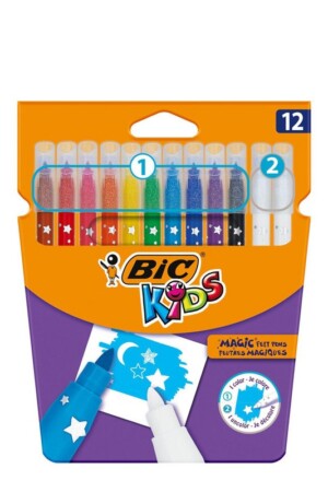 ماژیک ۱۲ رنگ دو مرحله ای ۱۰ رنگ همراه ۲ پاک کن