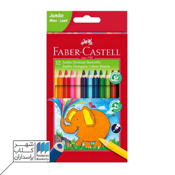 مداد رنگی جامبو ۱۲ رنگ  مثلثی جعبه مقوایی تخت طرح فیل ۱۱۶۵۰۱
