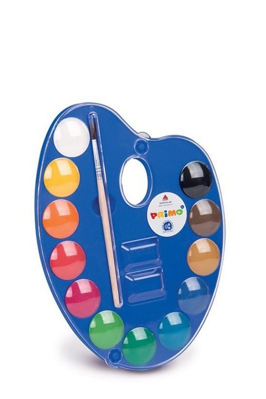 آبرنگ جعبه بیضی پلاستیکی ۱۲ رنگ + پالت