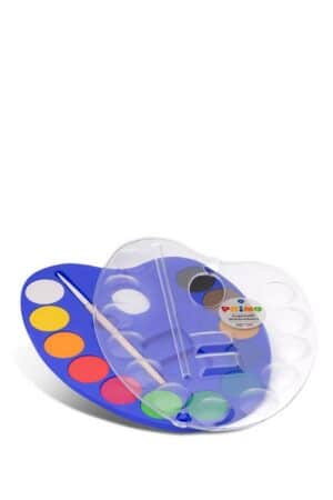 آبرنگ جعبه بیضی پلاستیکی ۱۲ رنگ + پالت