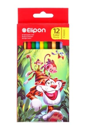 مداد رنگی ۱۲ رنگ جعبه مقوایی۸۱۲۱۲۱۰ الیپون elipon