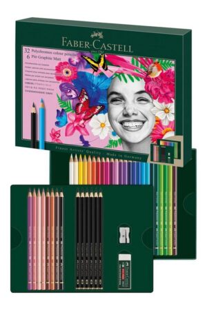 مداد رنگی پلی کروموس ست ۴۰ عددی پاک کن و تراش جعبه مقوایی فابر کاستل