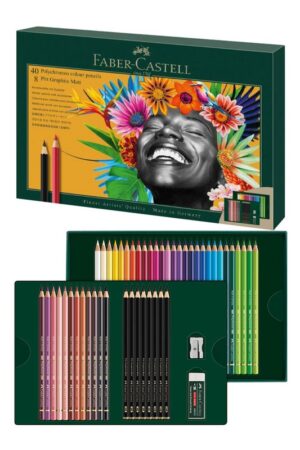 مداد رنگی پلی کروموس ست ۵۰ عددی پاک کن و تراش جعبه مقوایی فابر کاستل