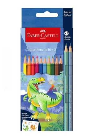 مداد رنگی ۲ + ۱۰ رنگ جعبه مقوایی طرح دایناسور ۱۱۵۱۲۵