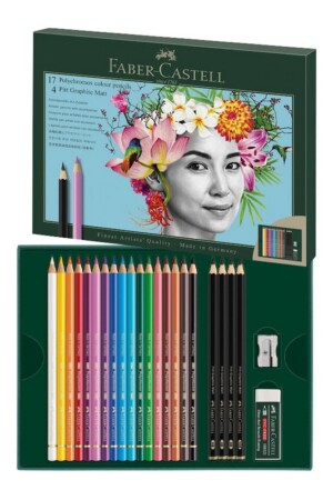 مداد رنگی پلی کروموس ست ۲۳ عددی پاک کن تراش جعبه مقوایی فابر کاستل