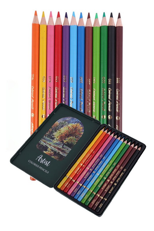 مداد رنگی ۱۲ رنگ جعبه فلزی تخت آرتیست ۳۹۰۱ آریا