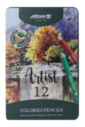 مداد رنگی ۱۲ رنگ جعبه فلزی تخت آرتیست ۳۹۰۱ آریا