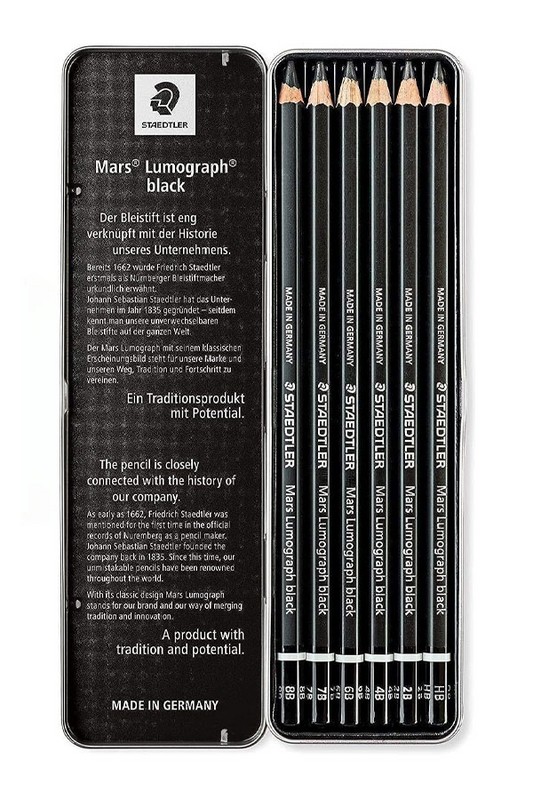 مداد طراحی ۶ عددی زغالی mars Lumograph black استدلر