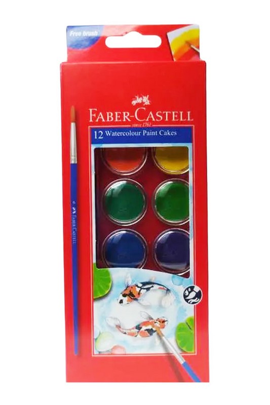 آبرنگ ۱۲ رنگ با قلم مو جعبه مقوایی ۱۲۵۰۳۸ فابر کاستل