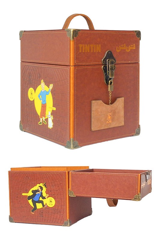 باکس تن تن قفل دار چرم قهوه ای طلاکوب