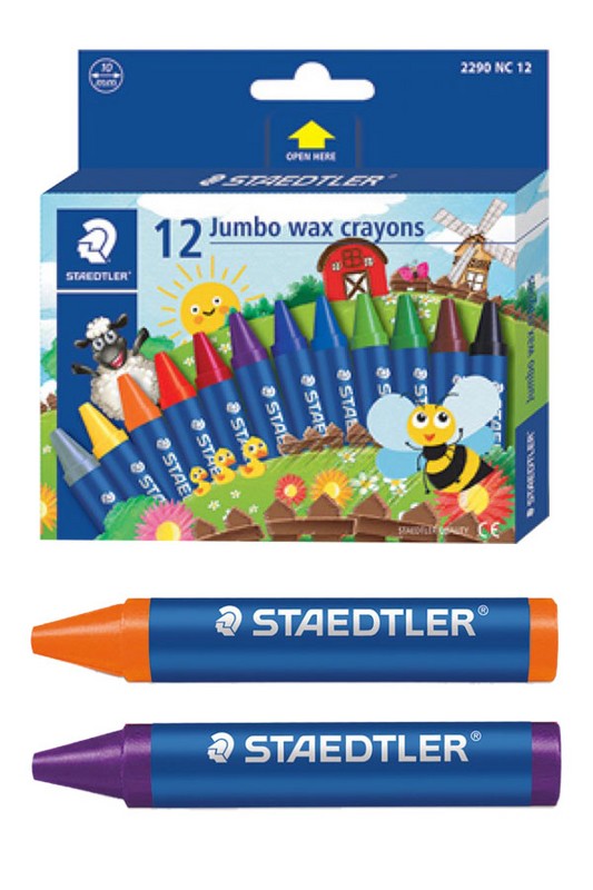 مداد شمعی ۱۲ رنگ جامبو جعبه مقوایی ۲۲۹۰ NC۱۲ استدلر