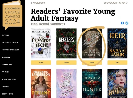 صفحه رای دهی برای انتخاب برنده جایزه گودریدز سال 2024