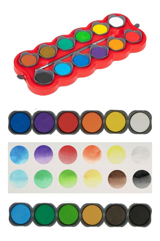آبرنگ ۱۲ رنگ قرص ۳۰mm با قلم مو creative کد ۶۸۵۰۴۰