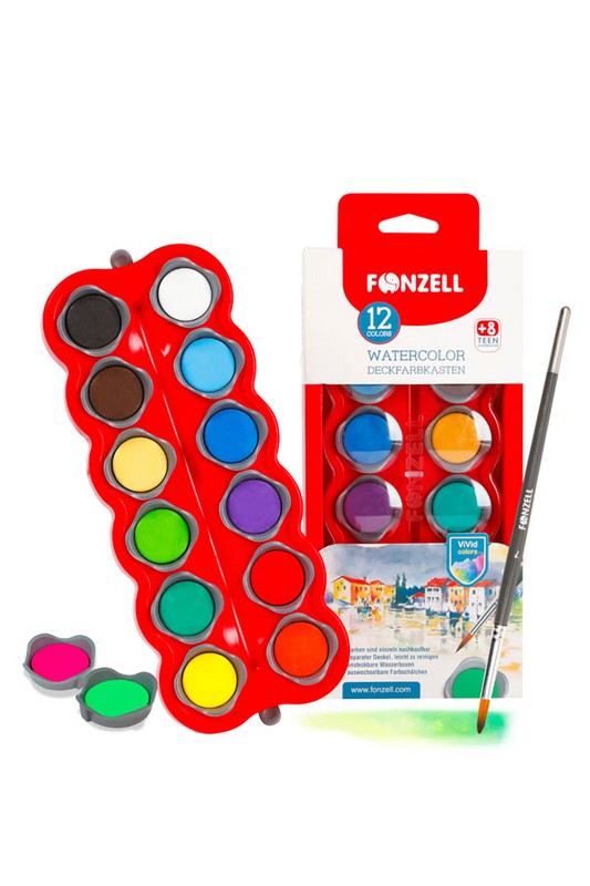 آبرنگ ۱۲ رنگ قرص ۳۰mm با قلم مو creative کد ۶۸۵۰۴۰